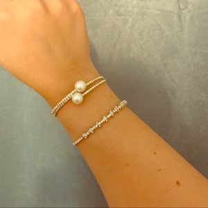 Flexible silver rhinestone & pearl bracelets
